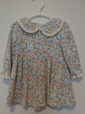 Floral Peter Pan Collar Baby Dress - Pastel Blue & Pink